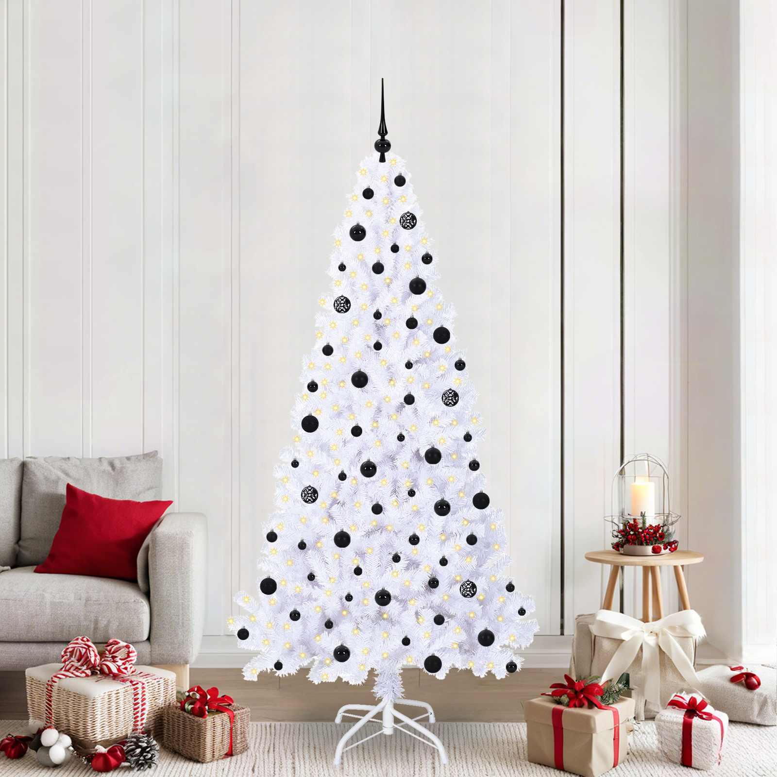 Kunstigt juletræ med 300 LED'er Hvid 210 cm PVC og Stål billede