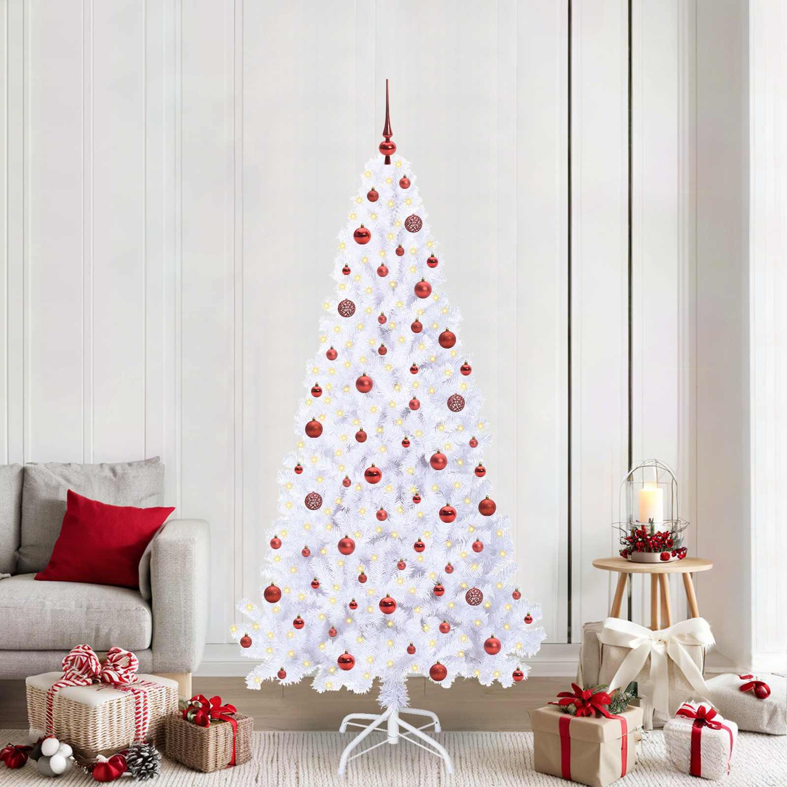 Kunstigt juletræ med 300 LED'er Hvid 210 cm PVC og Stål billede