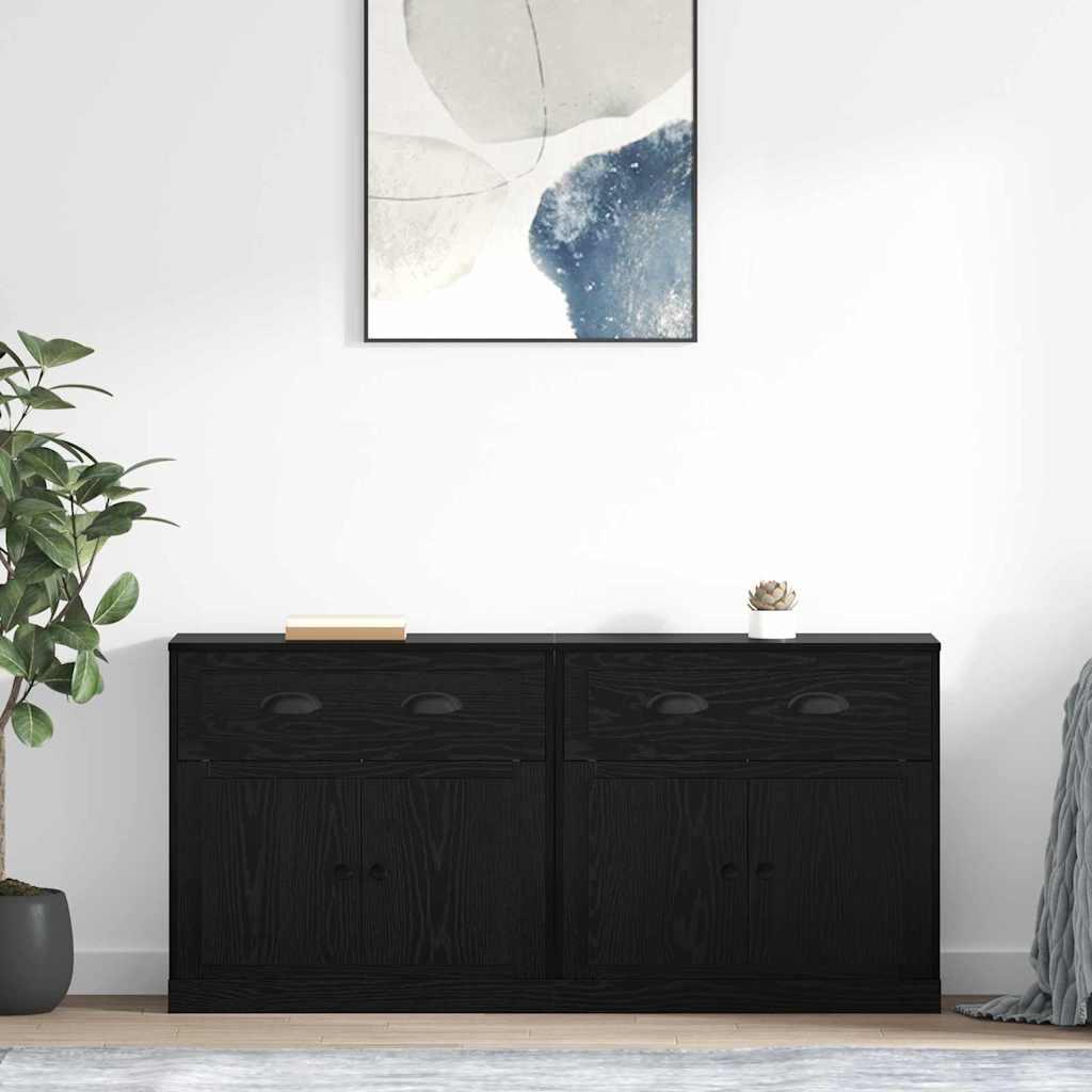 Sidebords 2 stk Sort eg 70 x 35,5 x 67,5 cm Konstrueret træ billede