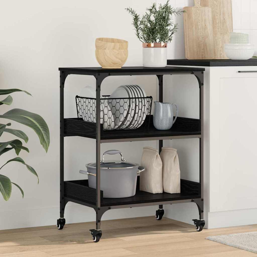Køkkenvogn Sort eg 60 x 41 x 80.5 cm Konstrueret træ billede