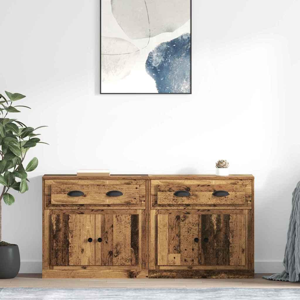 Sidebords med skuffe 2 stk Gammelt træ 70 x 35,5 x 67,5 cm billede