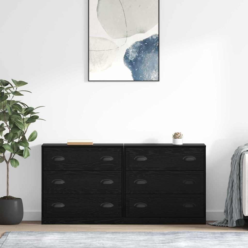 Sidebords 2 stk Sort eg 70 x 35,5 x 67,5 cm Konstrueret træ billede