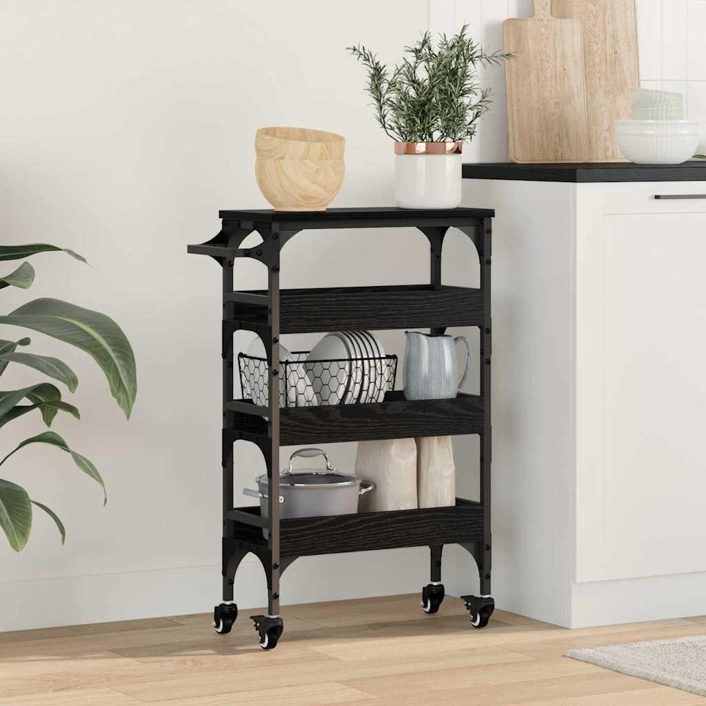 Køkkenvogn Sort eg 53 x 20 x 76 cm Konstrueret træ billede