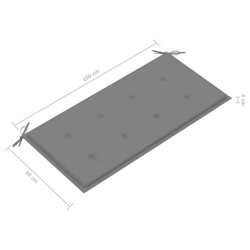 Havebænk med grå hynde 112 cm massivt teaktræ