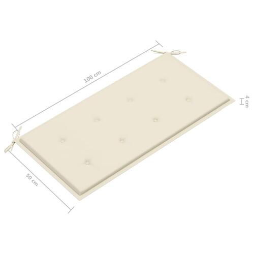 Havebænk med cremefarvet hynde 112 cm massivt teaktræ