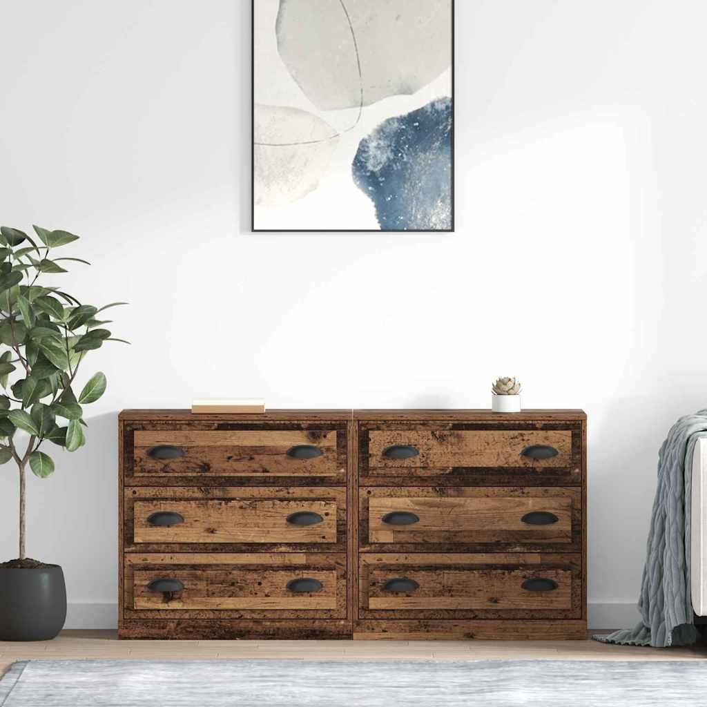 Sidebords med skuffe 2 stk Gammelt træ 70 x 35,5 x 67,5 cm billede