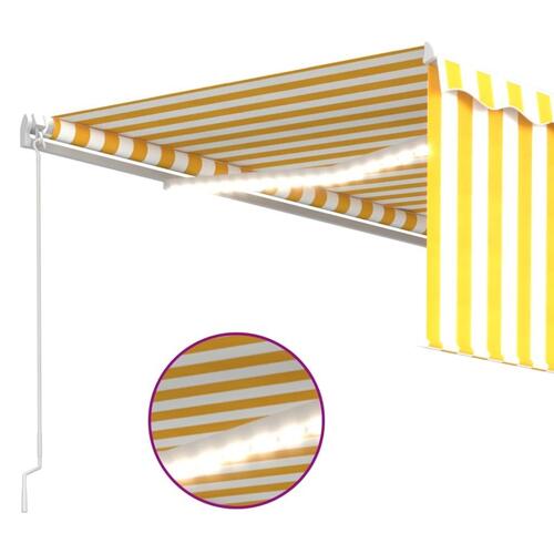 Markise m. gardin + LED 4x3 m manuel betjening gul og hvid