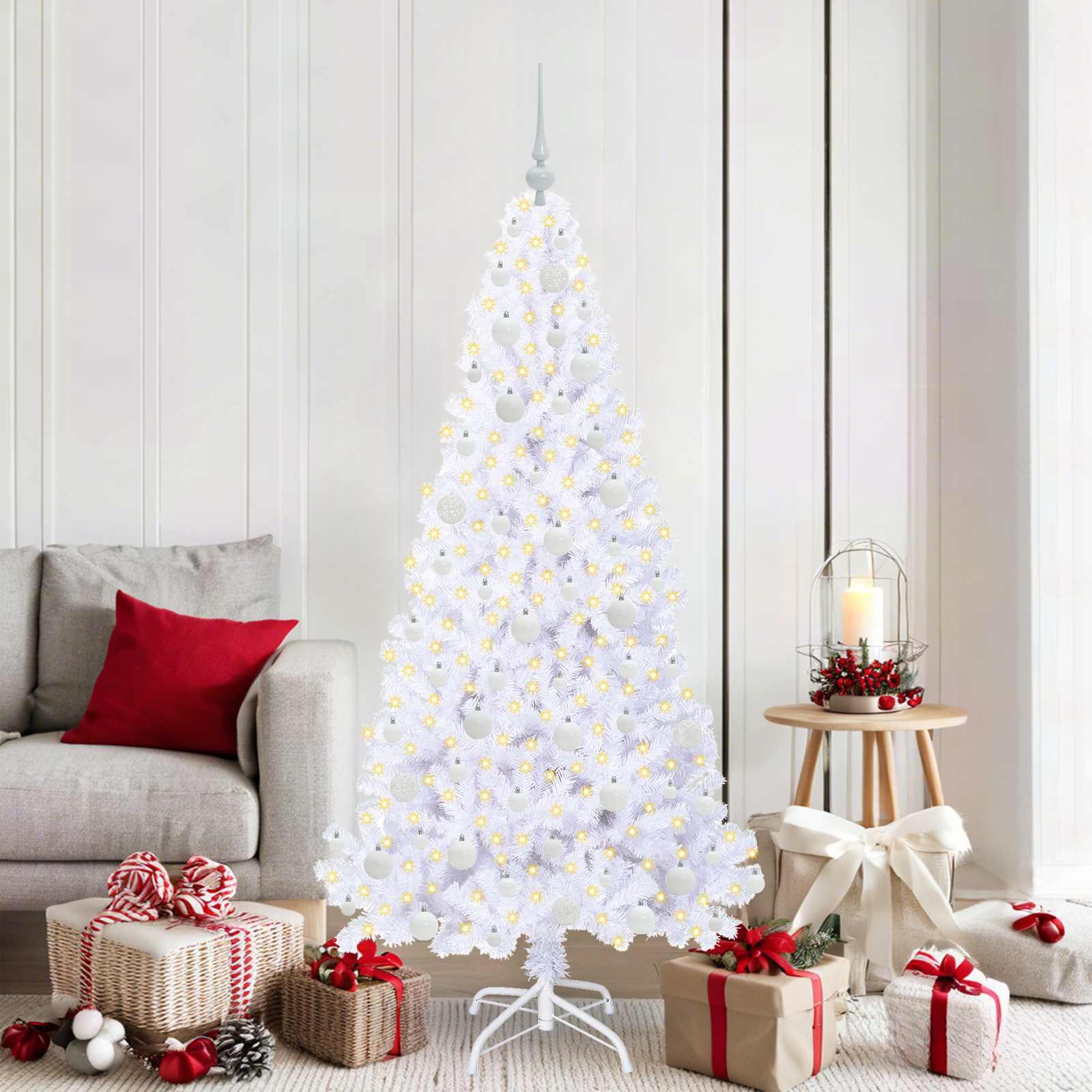 Kunstigt juletræ med 300 LED'er Hvid 180 cm PVC og Stål billede