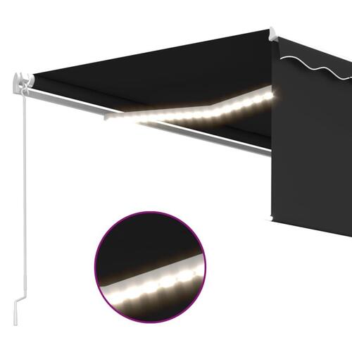 Markise m. gardin + LED 4x3 m manuel betjening antracitgrå
