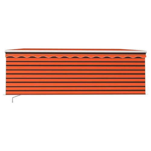 Markise m. gardin + LED 4x3 m manuel betjening orange og brun