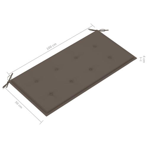 Havebænk med gråbrun hynde 112 cm massivt teaktræ