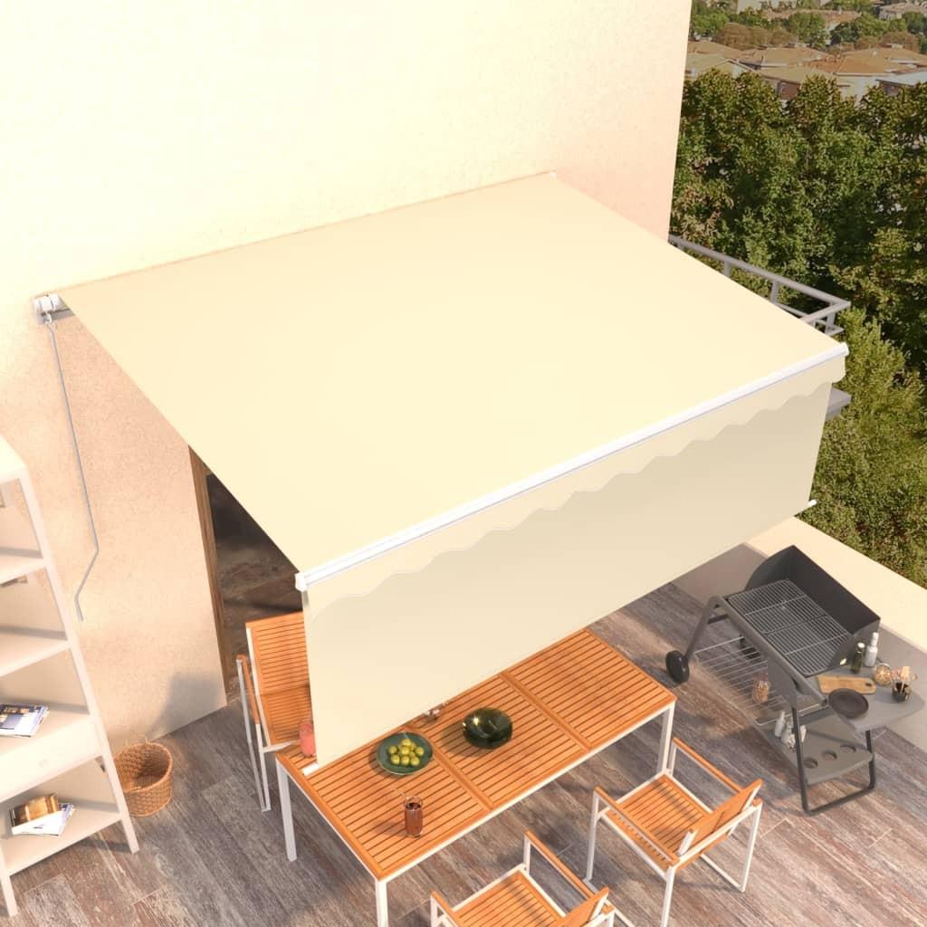 Markise m. gardin 4,5x3 m manuel betjening cremefarvet
