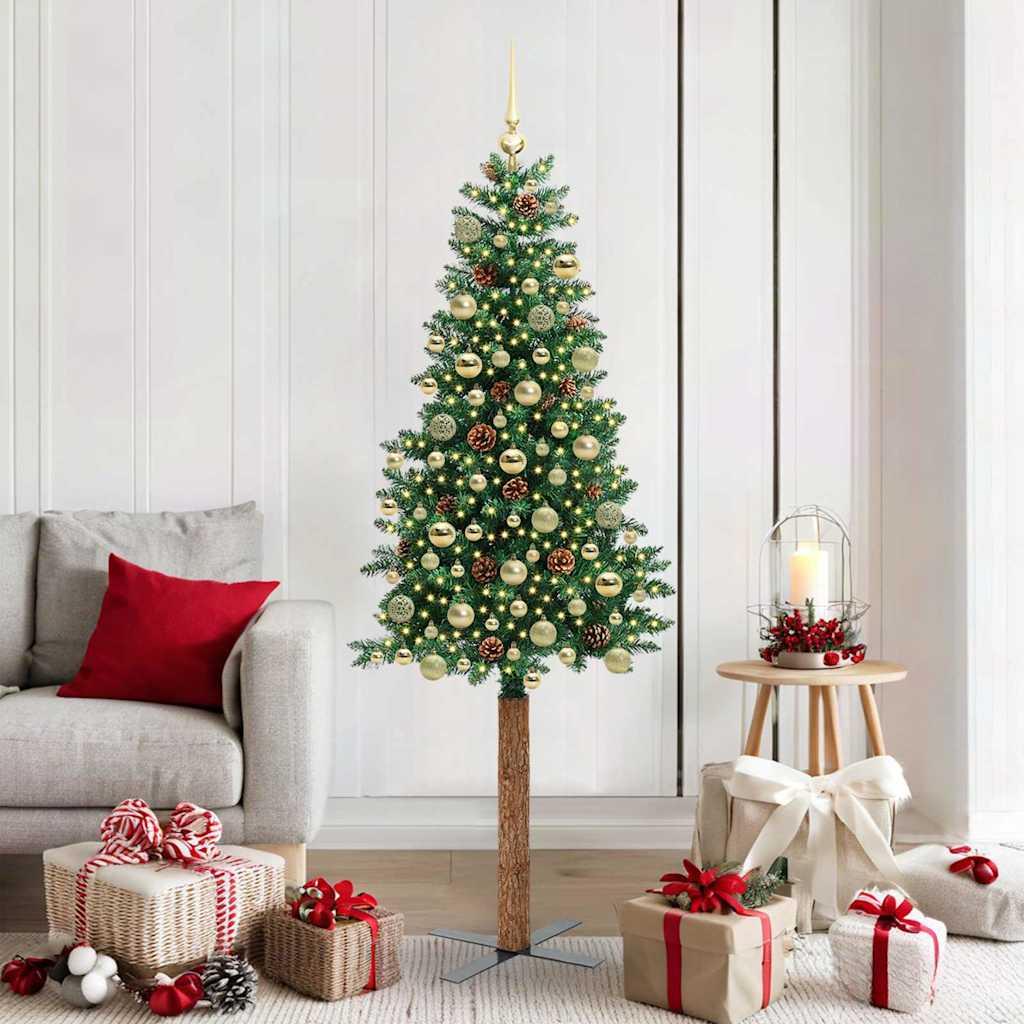 vidaXL Slankt Juletræ med stativ Grøn 180 cm PVC og Massiv Fyrretræ