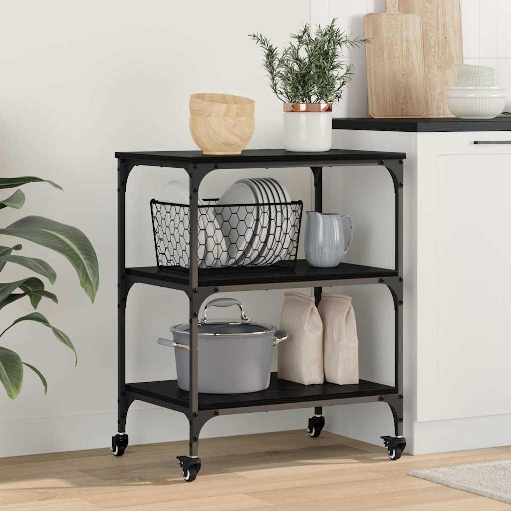 Køkkenvogn Sort eg 60 x 41 x 76 cm Konstrueret træ billede