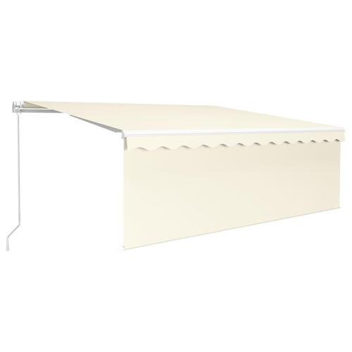 Markise m. gardin + LED 4,5x3 m manuel betjening cremefarvet