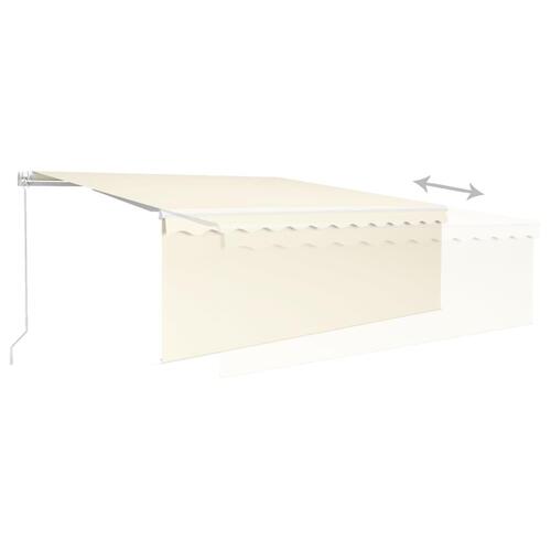 Markise m. gardin + LED 4,5x3 m manuel betjening cremefarvet