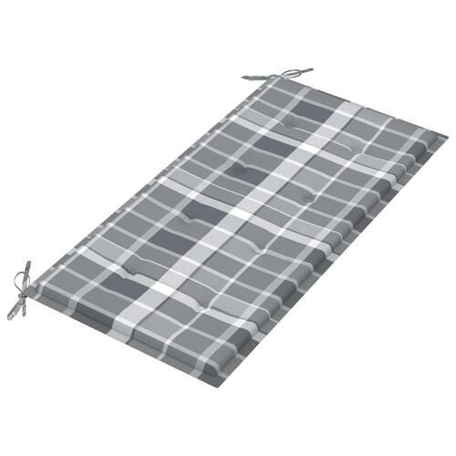 Havebænk med gråternet hynde 112 cm massivt teaktræ