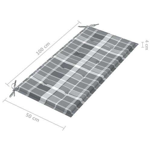 Havebænk med gråternet hynde 112 cm massivt teaktræ
