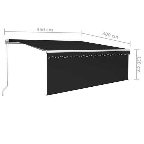 Markise m. gardin + LED 4,5x3 m manuel betjening antracitgrå