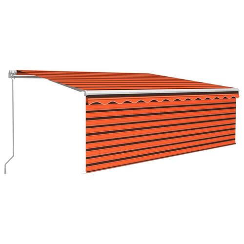 Markise m. gardin + LED 4,5x3 m manuel betjening orange og brun