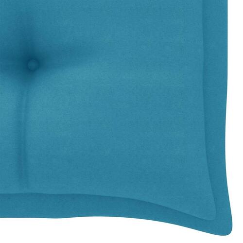 Havebænk med lyseblå hynde 112 cm massivt teaktræ