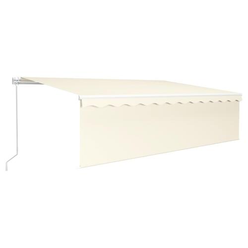 Markise m. gardin + LED 5x3 m manuel betjening cremefarvet