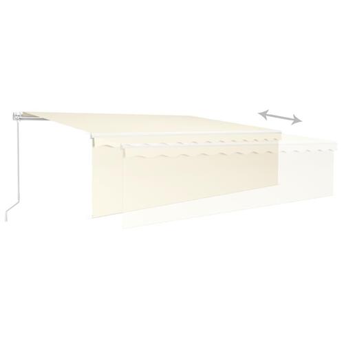 Markise m. gardin + LED 5x3 m manuel betjening cremefarvet