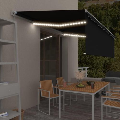 Markise m. rullegardin + LED 5x3m manuel betjening antracitgrå