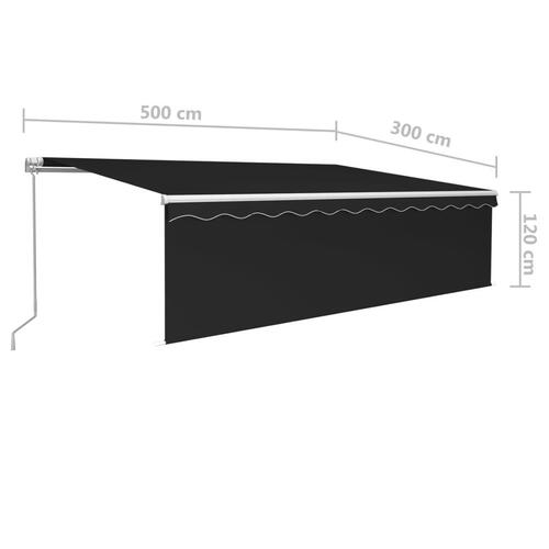 Markise m. rullegardin + LED 5x3m manuel betjening antracitgrå