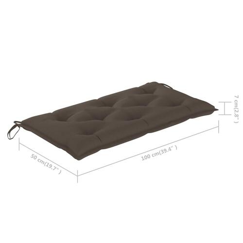 Havebænk med gråbrun hynde 112 cm massivt teaktræ
