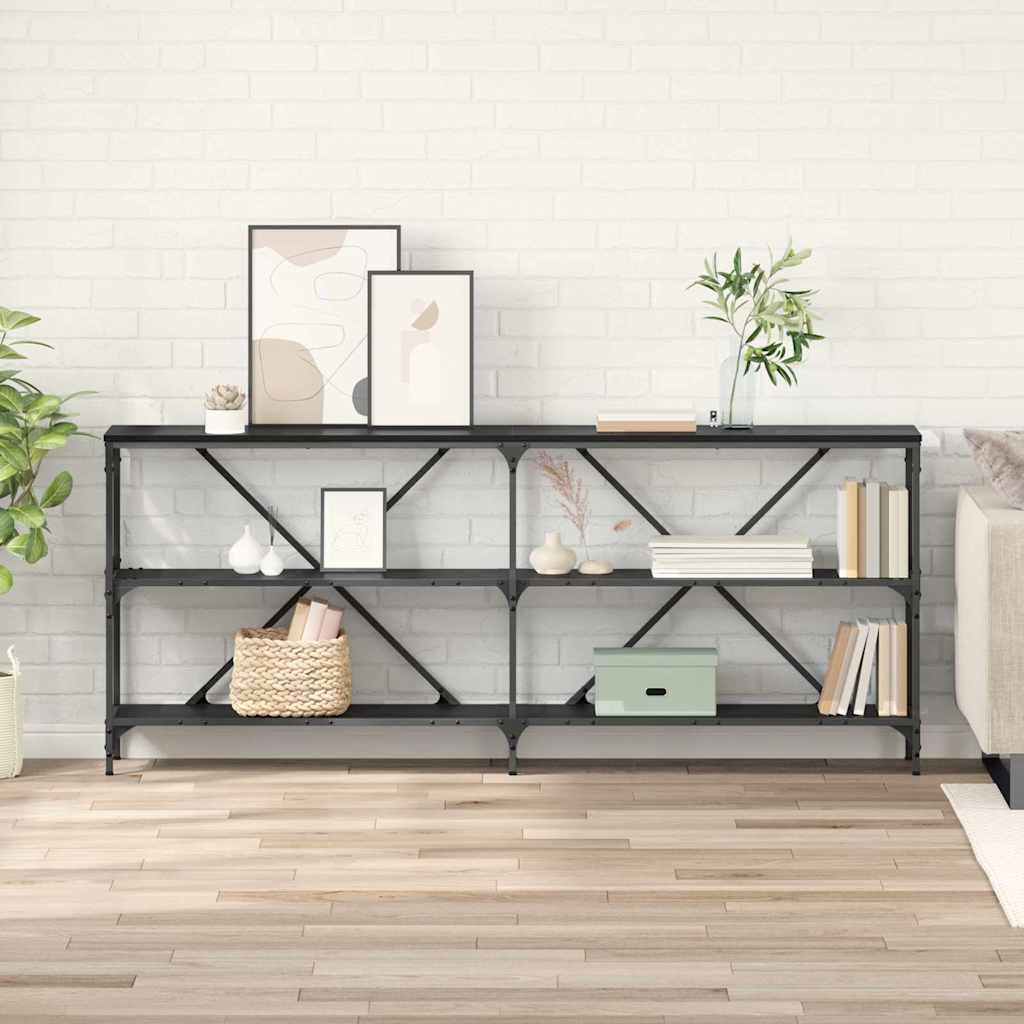 Konsolbord med hylde Sort eg 180 x 30 x 75 cm Konstrueret træ billede