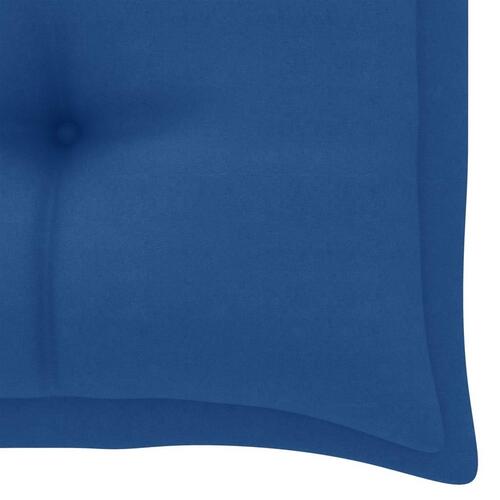 Havebænk med blå hynde 112 cm massivt teaktræ