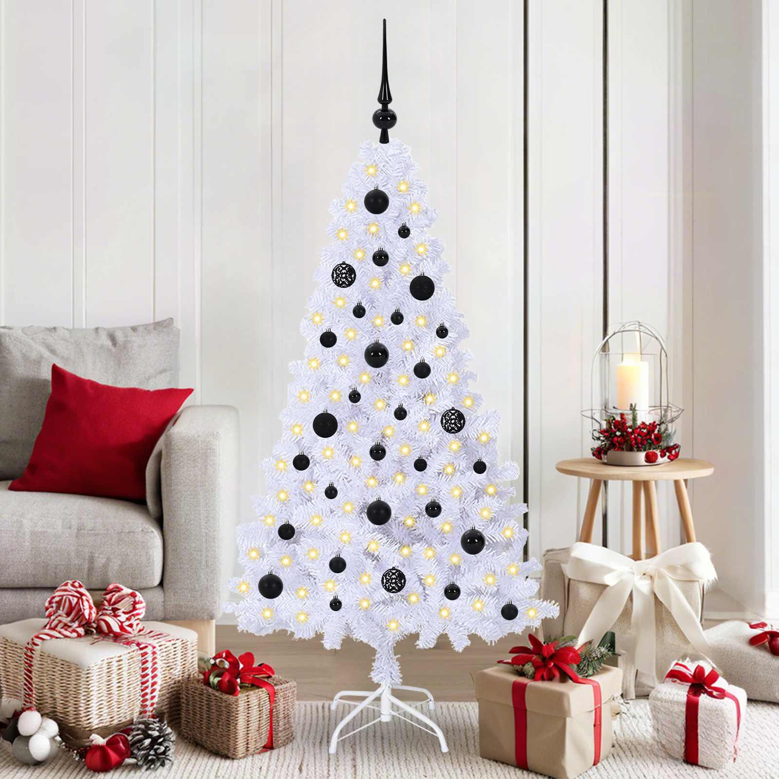 Kunstigt juletræ med 150 LED'er Hvid 150 cm PVC og Stål billede