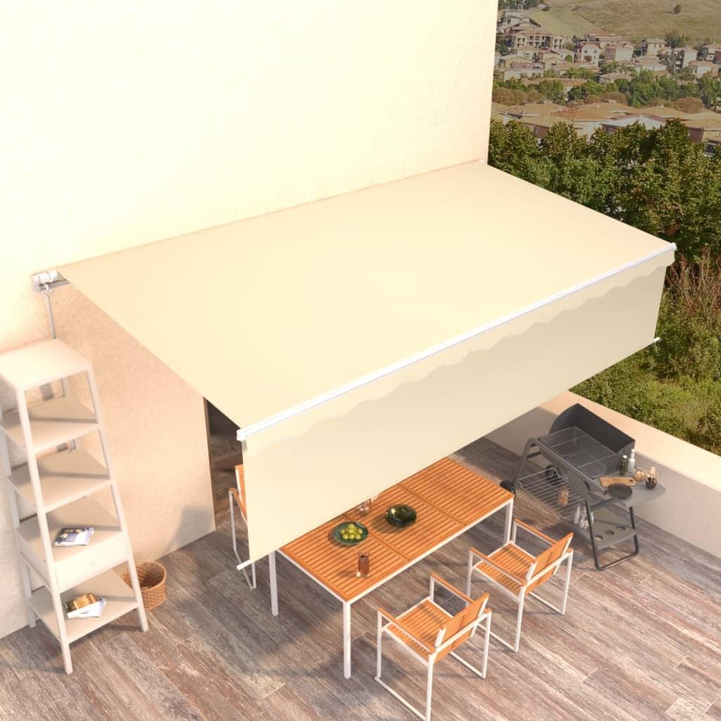 Markise m. gardin 6x3 m manuel betjening cremefarvet