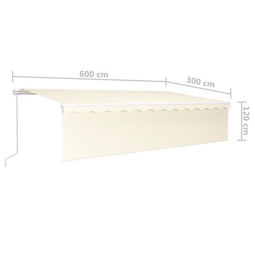 Markise m. gardin 6x3 m manuel betjening cremefarvet