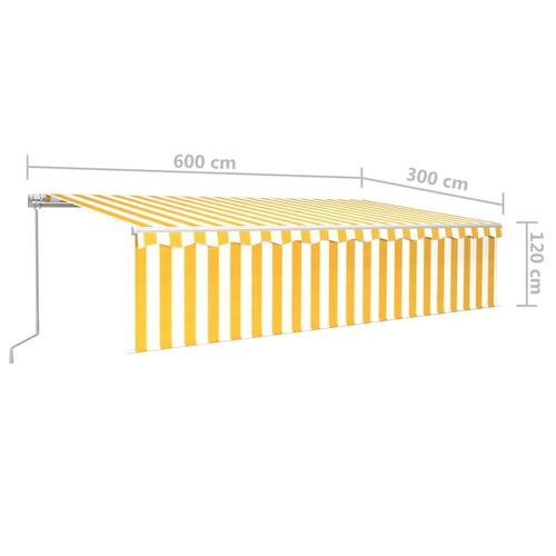Markise m. gardin + LED 6x3 m manuel betjening gul og hvid