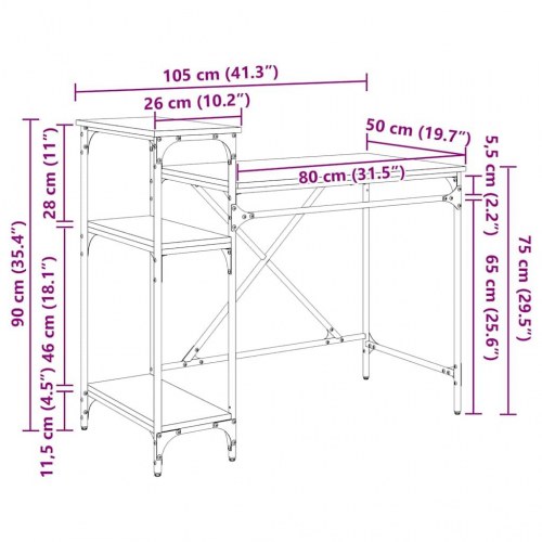 Skrivebord med hylder - gammelt træ, 105 x 50 x 90 cm