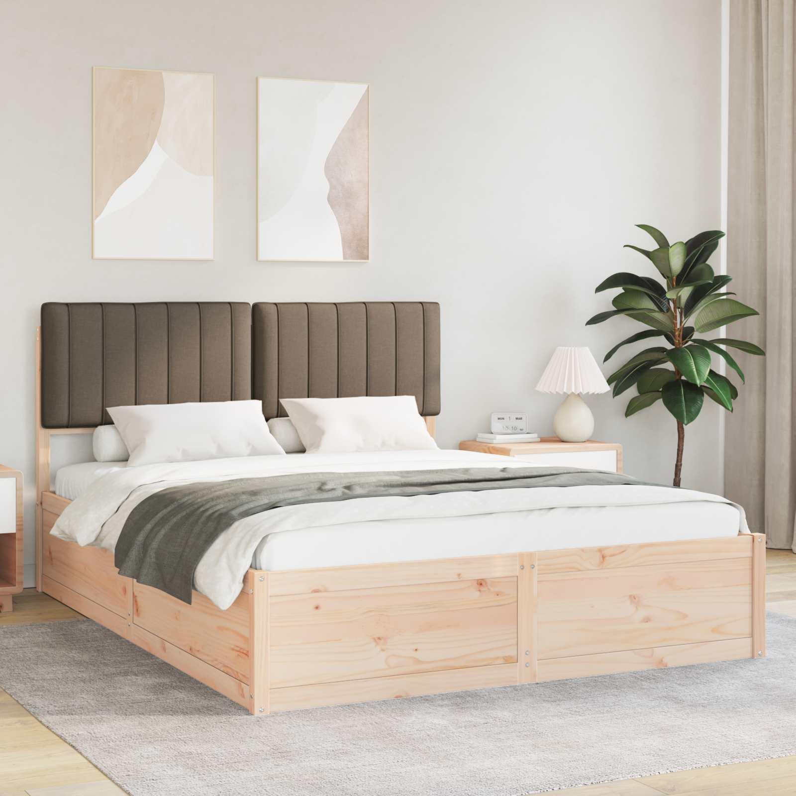 Sengestel med Polstret Hovedgavl Gråbrun 150 x 200 cm billede