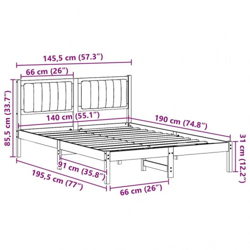 Sengestel med polstret hovedgavl - sort, 140 x 190 cm