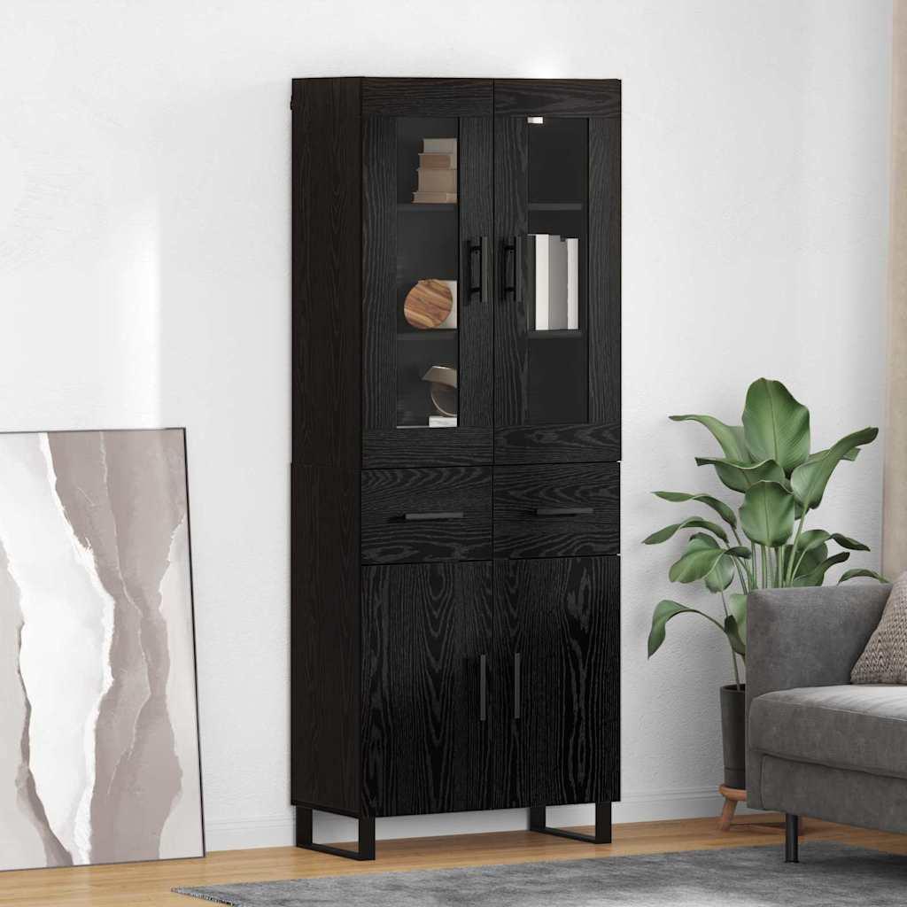 Highboard med skuffe 2 stk Sort eg Ingeniørtræ og glas billede