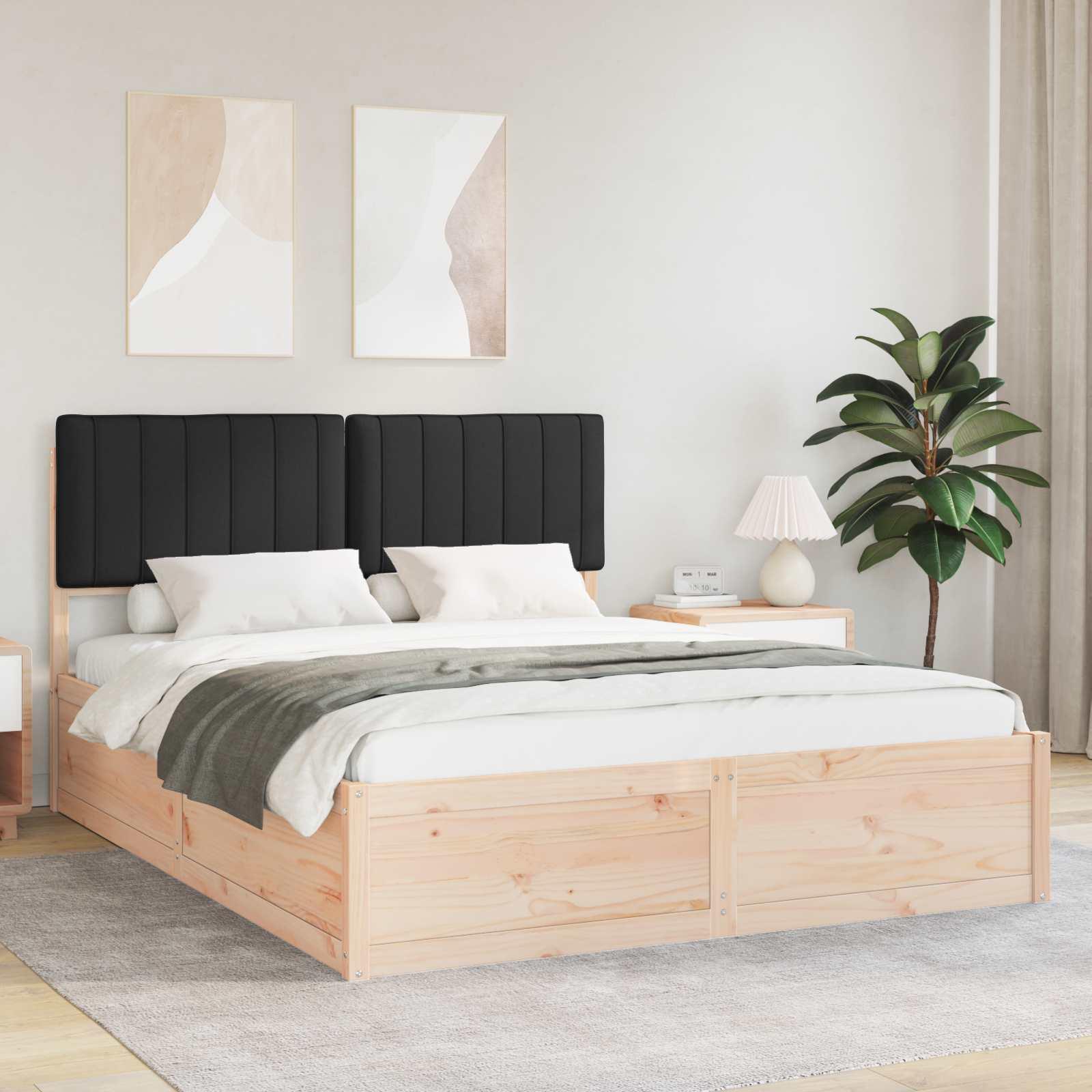 Sengestel med Polstret Hovedgavl Sort 150 x 200 cm billede