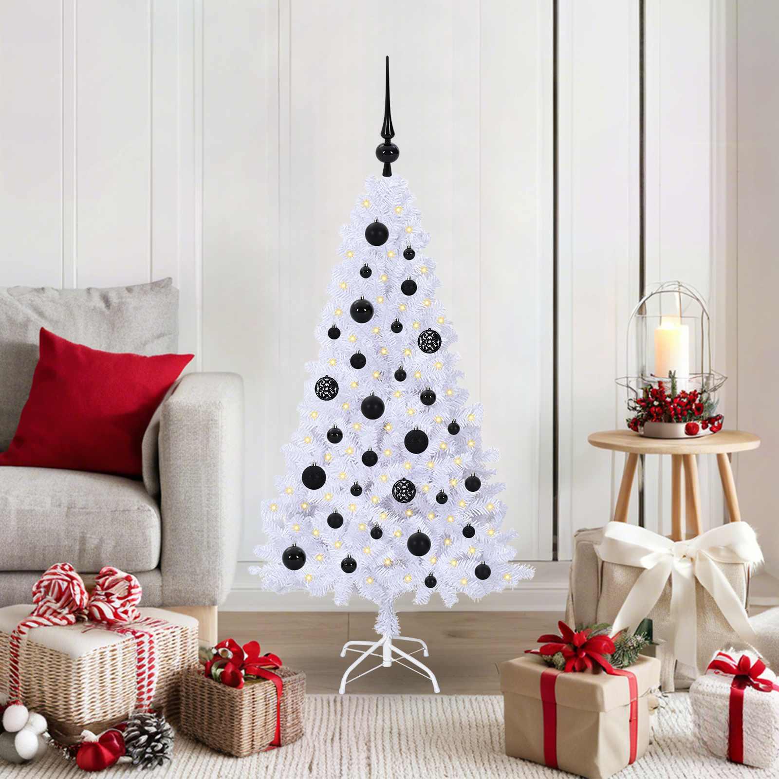 Kunstigt juletræ med 150 LED'er Hvid 120 cm PVC og Stål billede