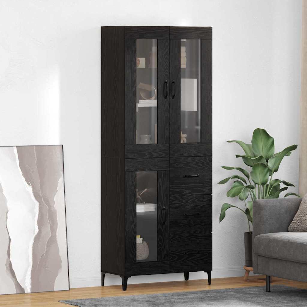 Highboard med skuffe Sort eg 69,5 x 34 x 180 cm Konstrueret træ billede