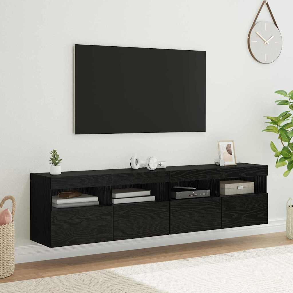TV Væghylder 2 stk Sort eg 80 x 30 x 40 cm Konstrueret træ billede