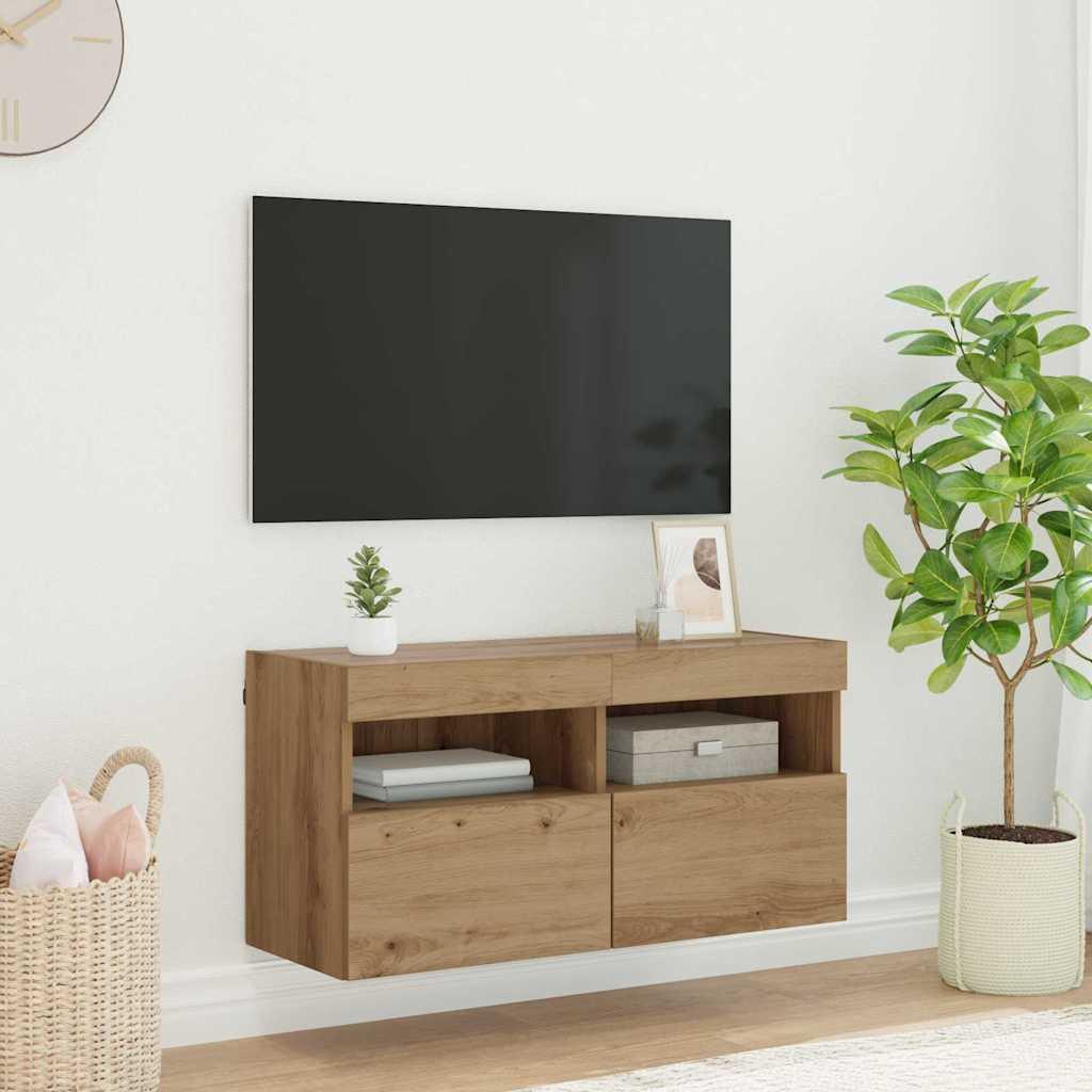 TV vægskab Artisan Egetræ 80 x 30 x 40 cm Konstrueret træ billede