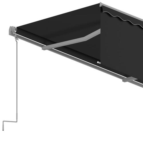 Markise m. gardin + LED 4x3 m manuel betjening antracitgrå