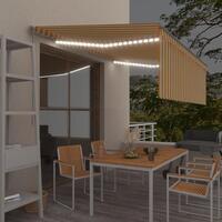 Markise m. gardin + LED 4x3 m manuel betjening gul og hvid