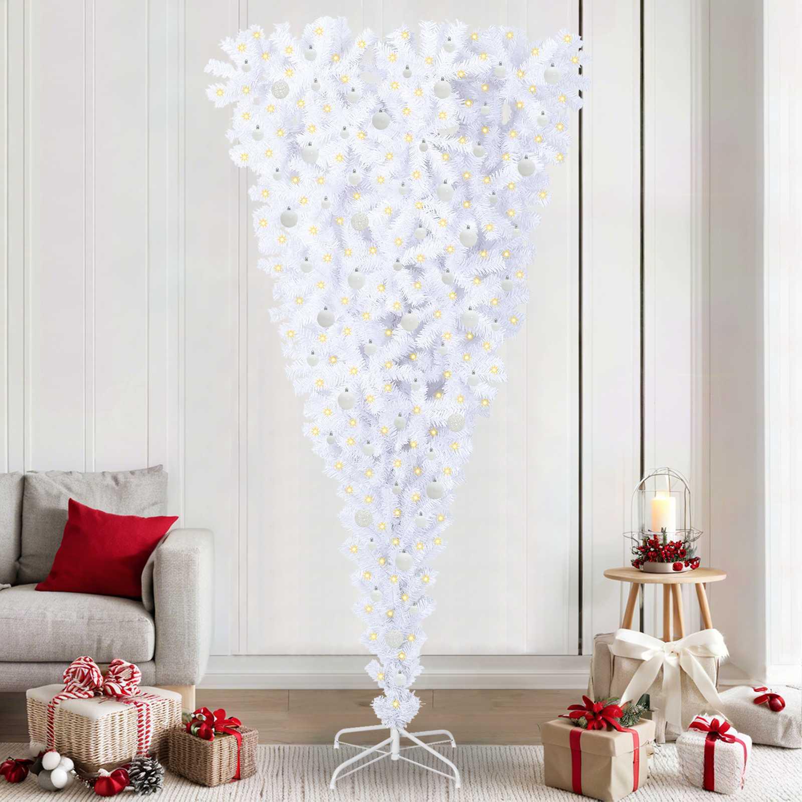 Kunstigt juletræ med 300 LED'er Hvid 240 cm PVC og Stål billede