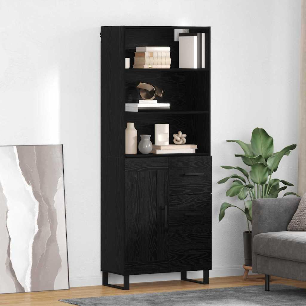 Highboard Vægmonteret med skuffe 2 stk Sort eg Konstrueret træ billede