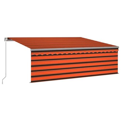 Markise m. gardin + LED 4x3 m manuel betjening orange og brun